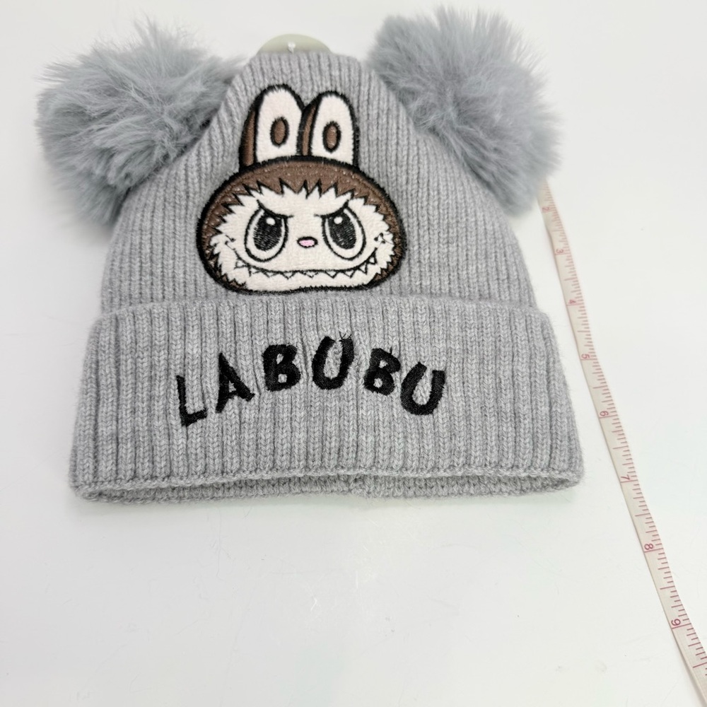 Gray Labubu Knit Pom-pom Beanie - Picture 9 of 10